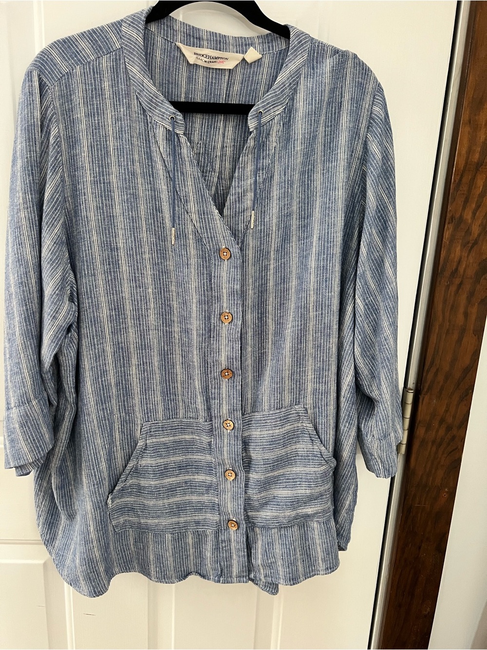 Isaac Mizrahi Blue Striped Button-Down Shirt Jacket